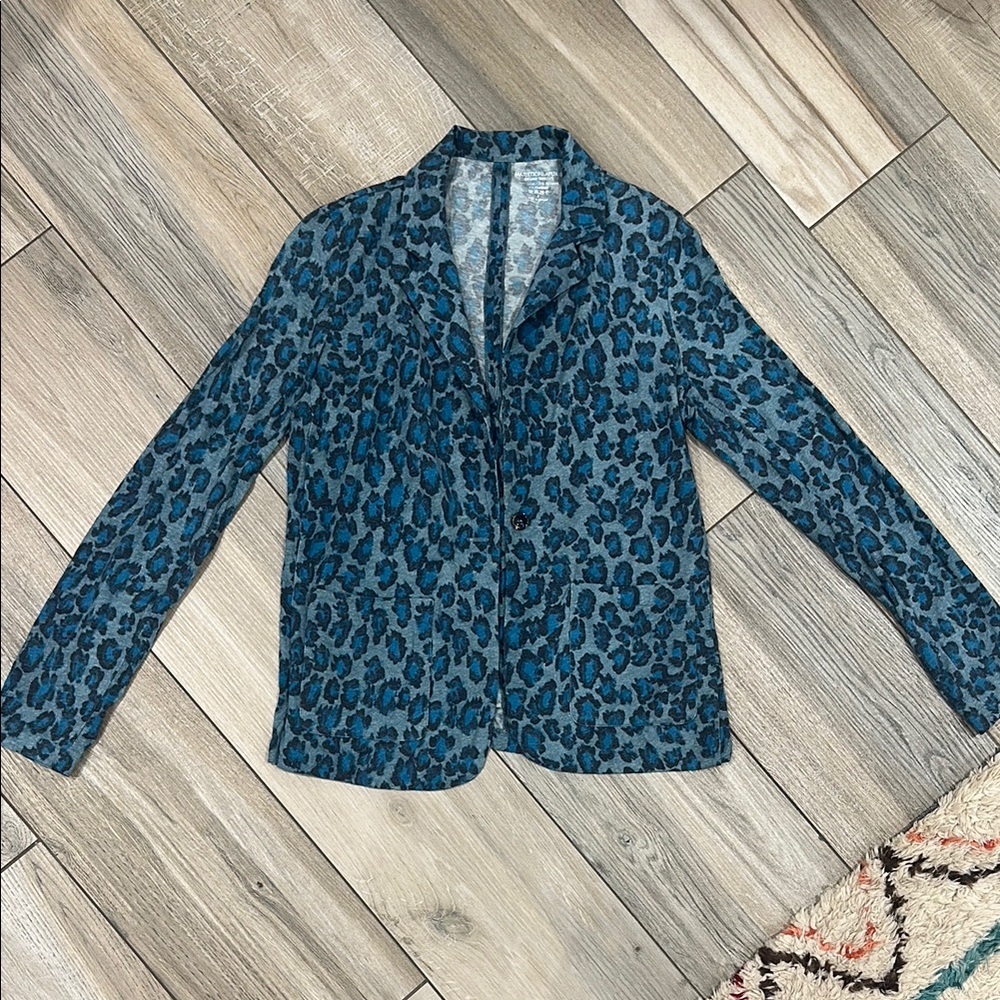 Blue and Black Leopard Print Blazer Lightweight Suit Jacket